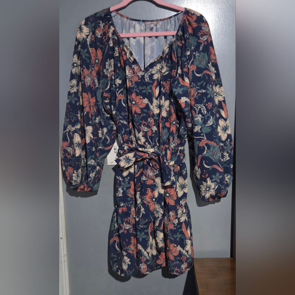 Navy Floral Long Sleeve Dress